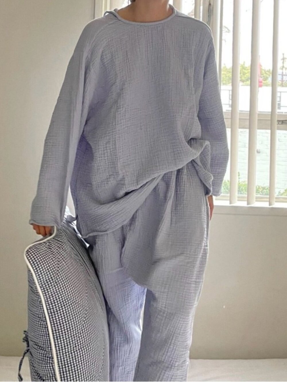 April meets October Pale Blue Cotton Gauze Women's Top, loungewear